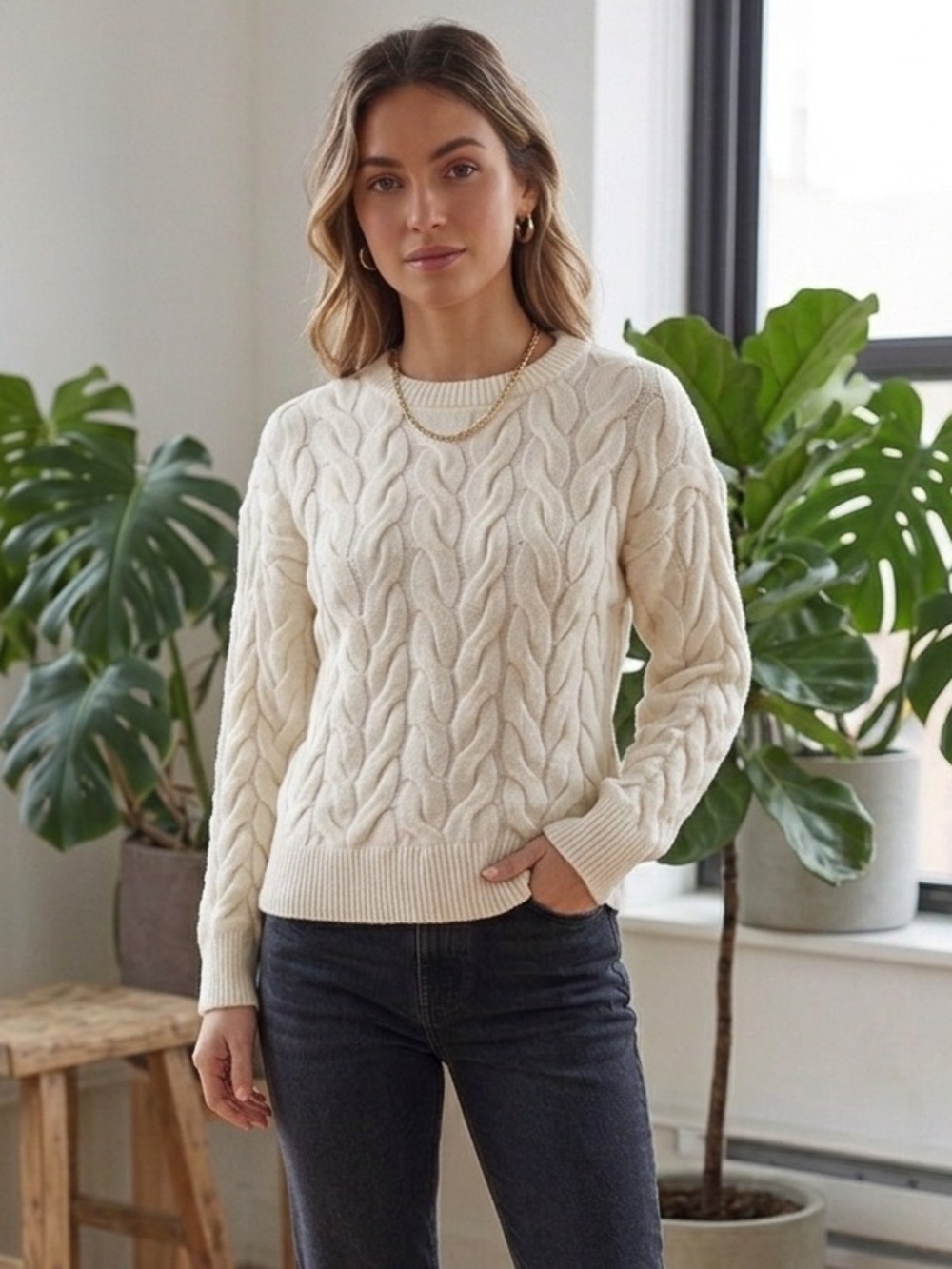 Philosophy | Cream Cable Knit Sweater | Sz XS
